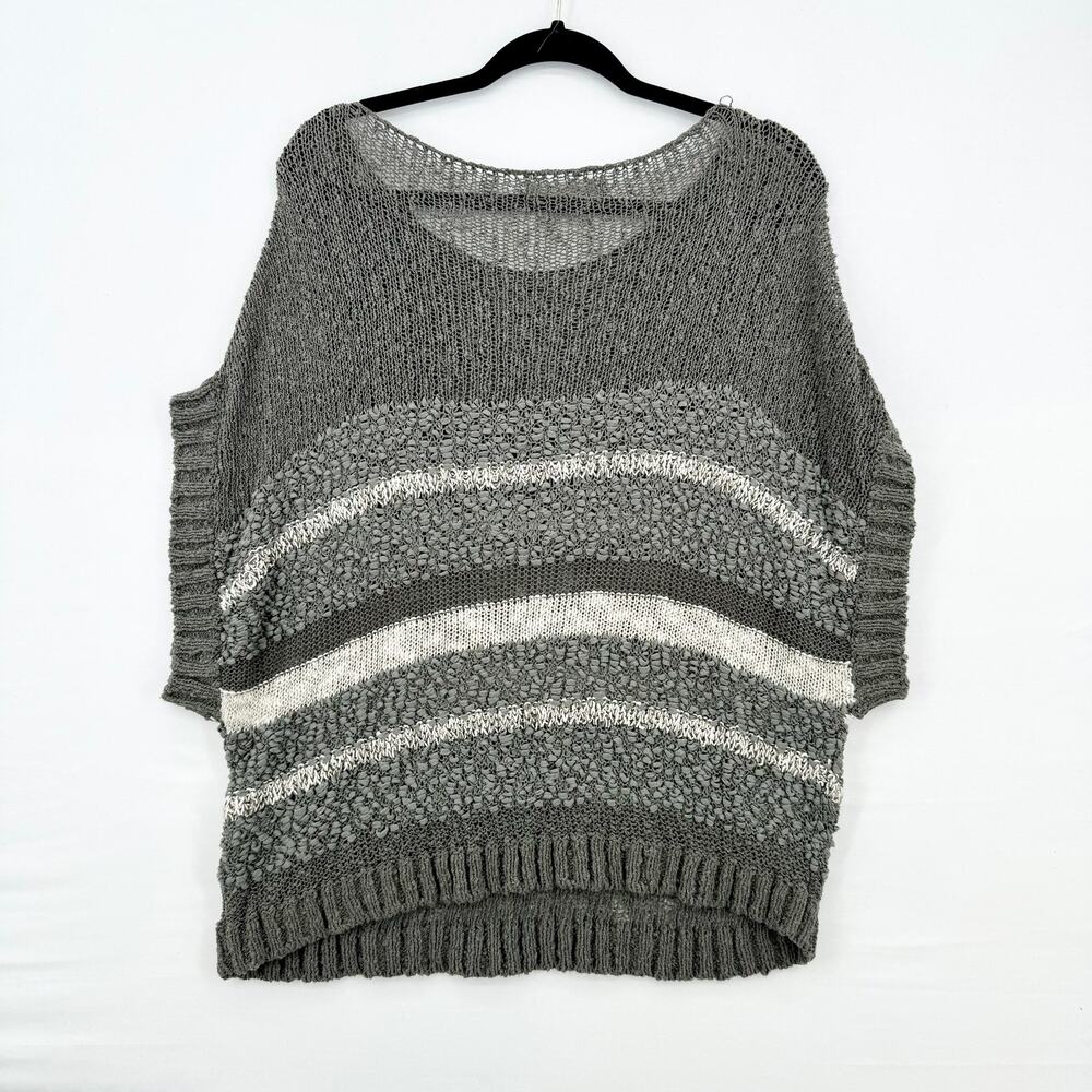Lauren‎ Vidal Women Grey & Cream Striped Oversized Knit Sweater Top Size M - Picture 6 of 6